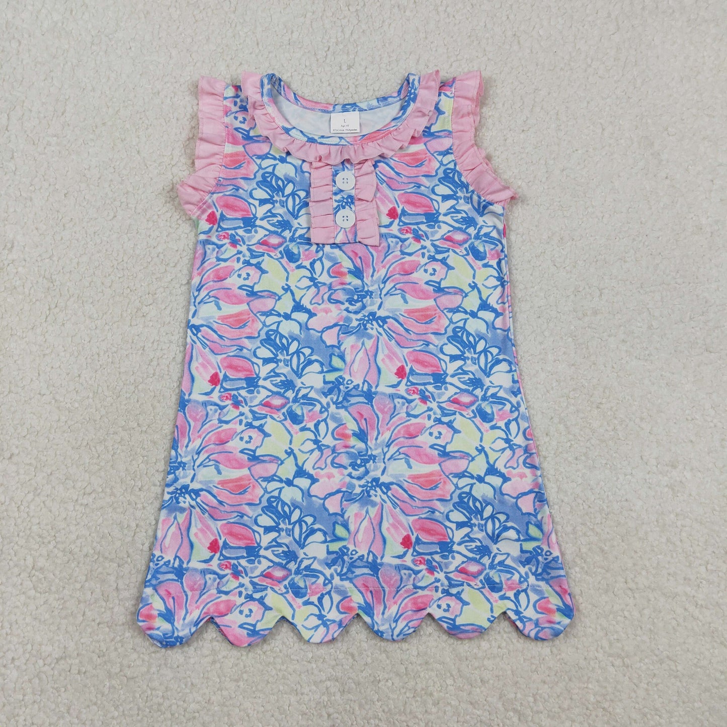 GSD3627 Blue Pink Flowers Sleeveless Girls Dress