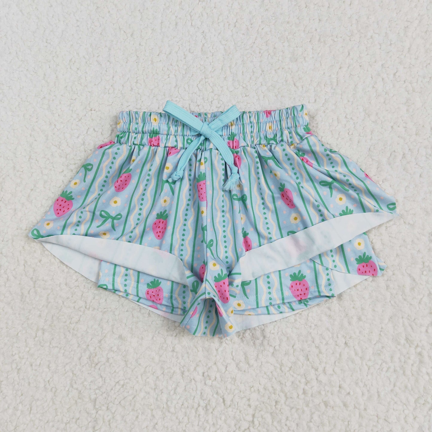 SS0580 bows strawberry flowers green girls shorts