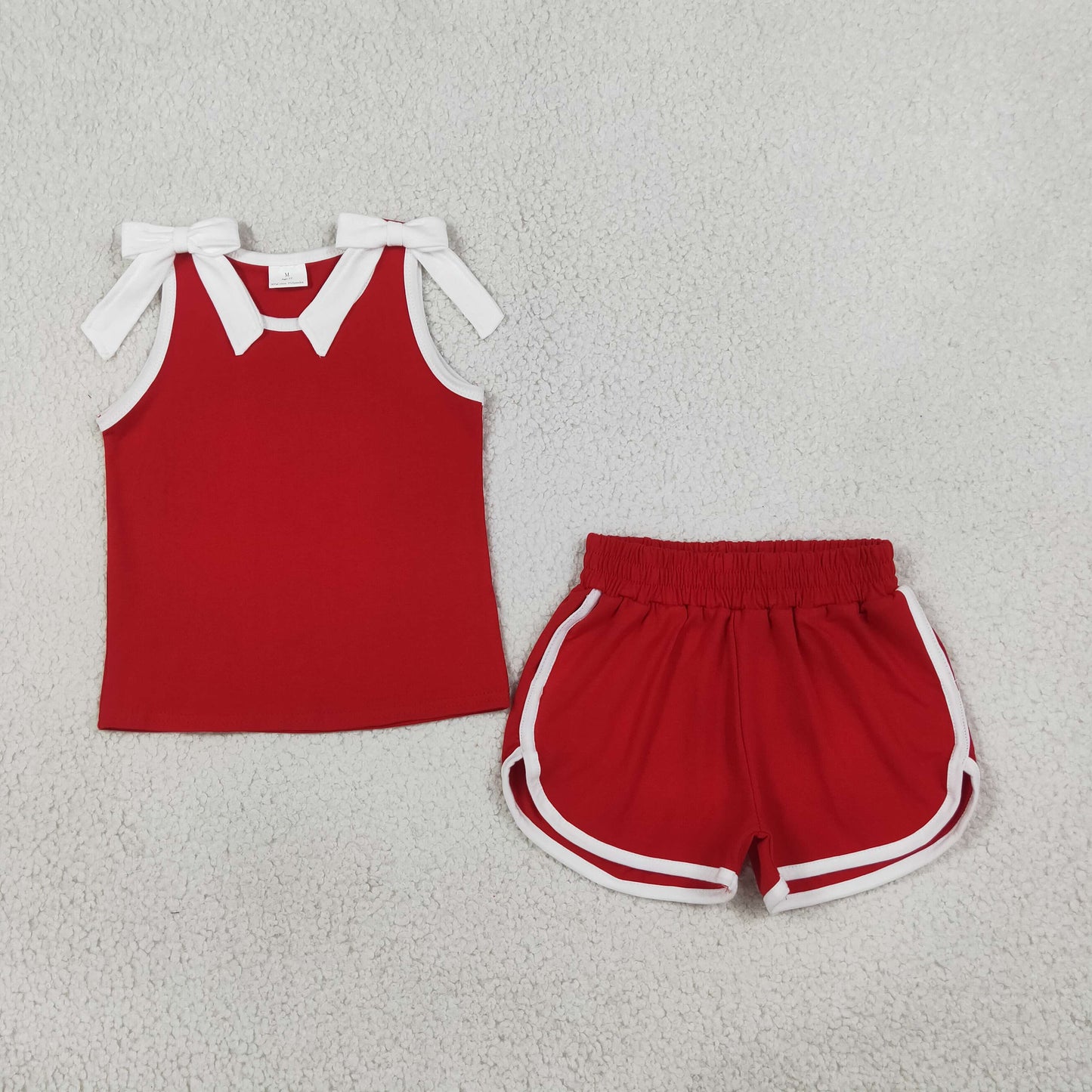 GSSO3821 Red White Bows Sleeveless Shorts Girls Set
