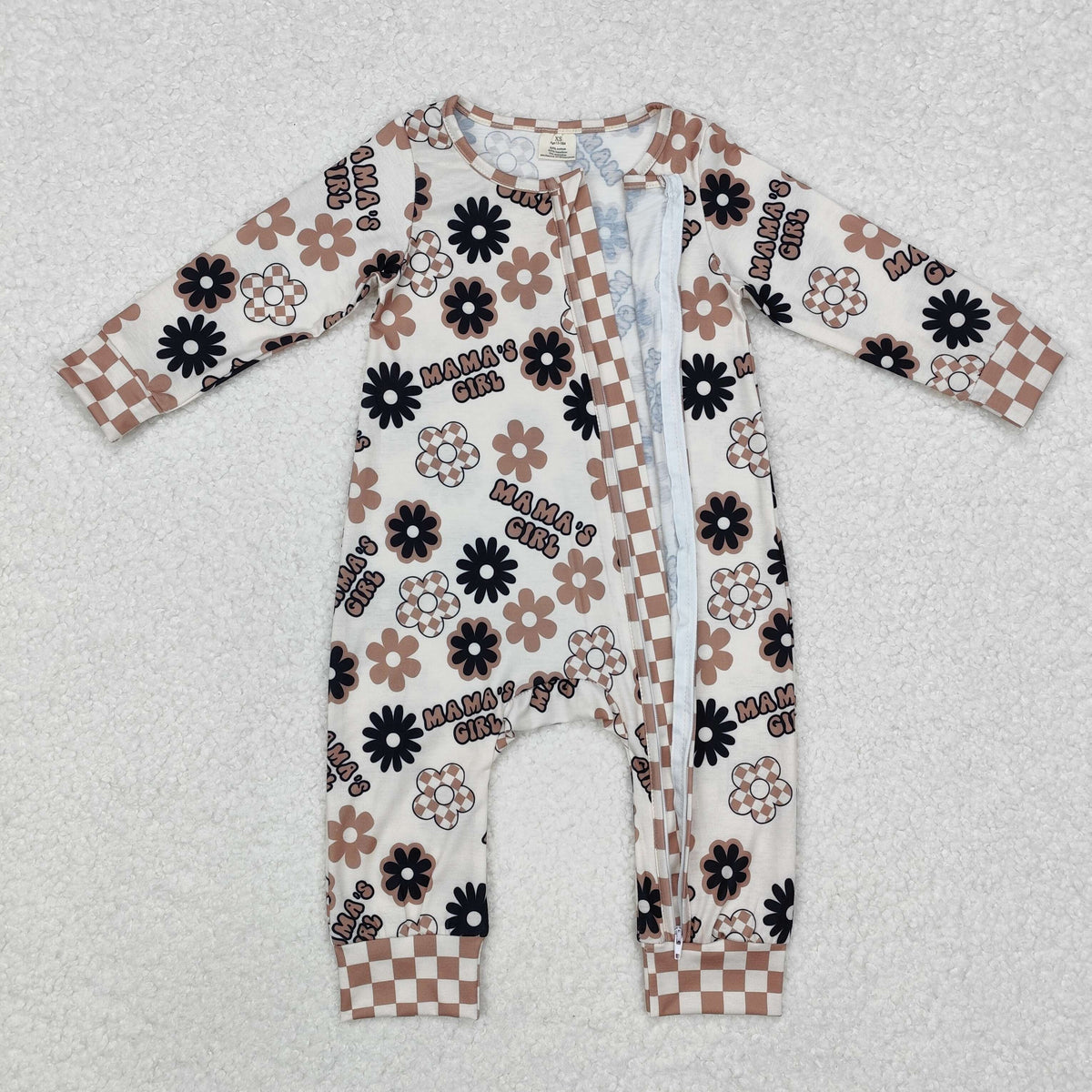 bamboo LR1951 mama's girl flowers brown long sleeve zipper girls romper
