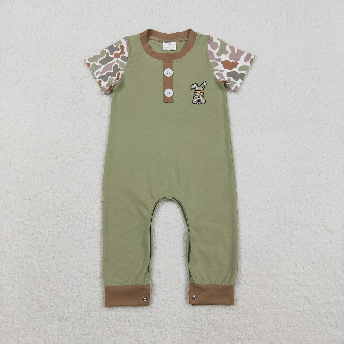 embroidery SR3258 Easter bunny rabbit camo short sleeve boys romper
