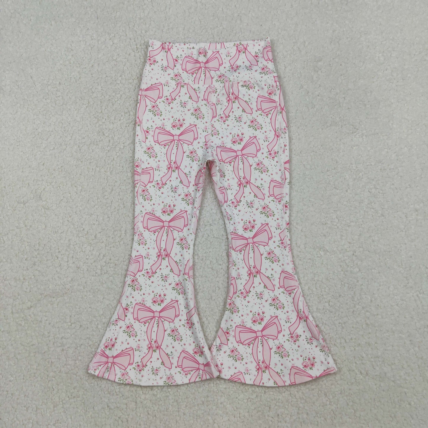 P0773 yoga pink bows flowers girls pants