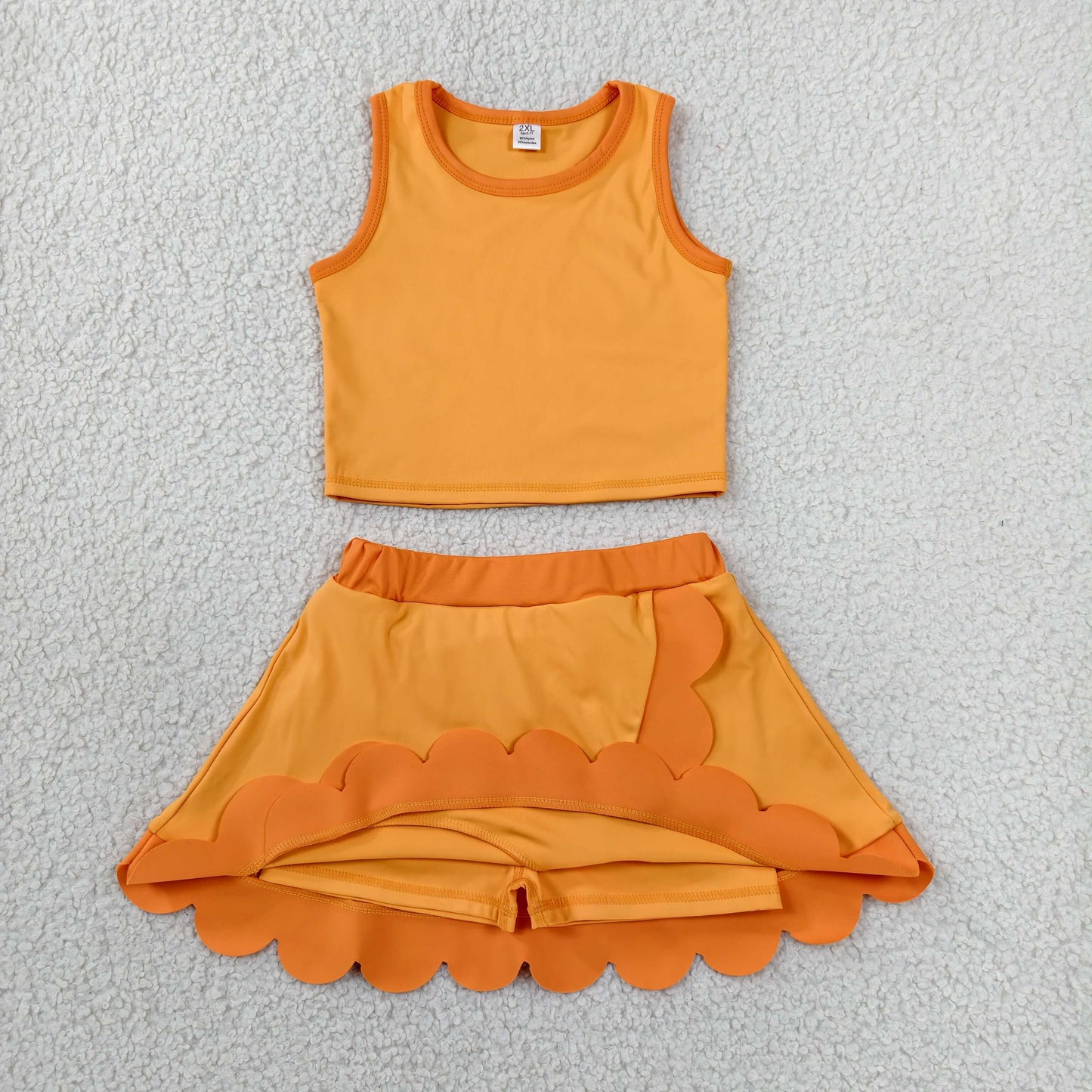 GSD4081 Yoga Cartoon Princess Orange Dot Sleeveless Skorts Girls Set