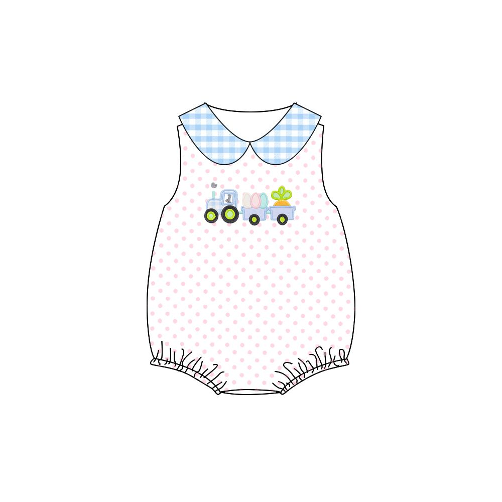preorder SR2403 Easter Egg Carrot Truck Pink Dot Sleeveless Girls Romper