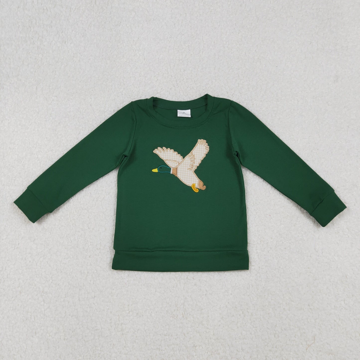 embroidery BT1334 hunting mallard duck green long sleeve boys top