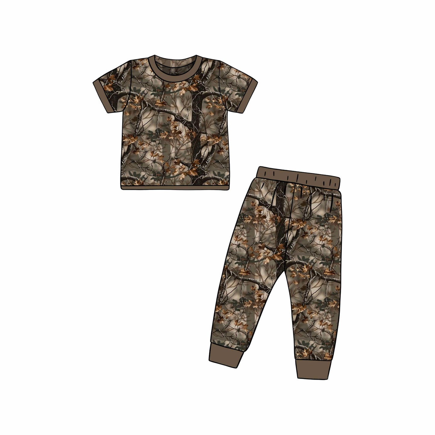 custom Hunting camo branch brown short sleeve pants boys set