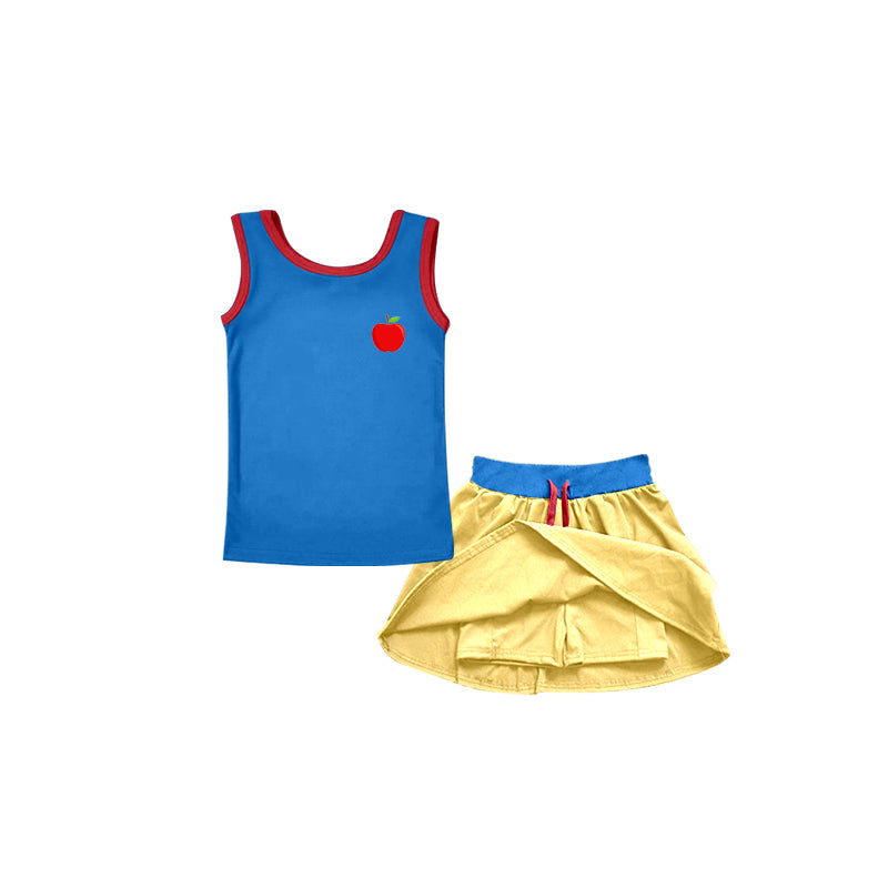 Custom Moq 3 Cartoon Princess Blue Sleeveless Yellow Skirt With Shorts Girls Set