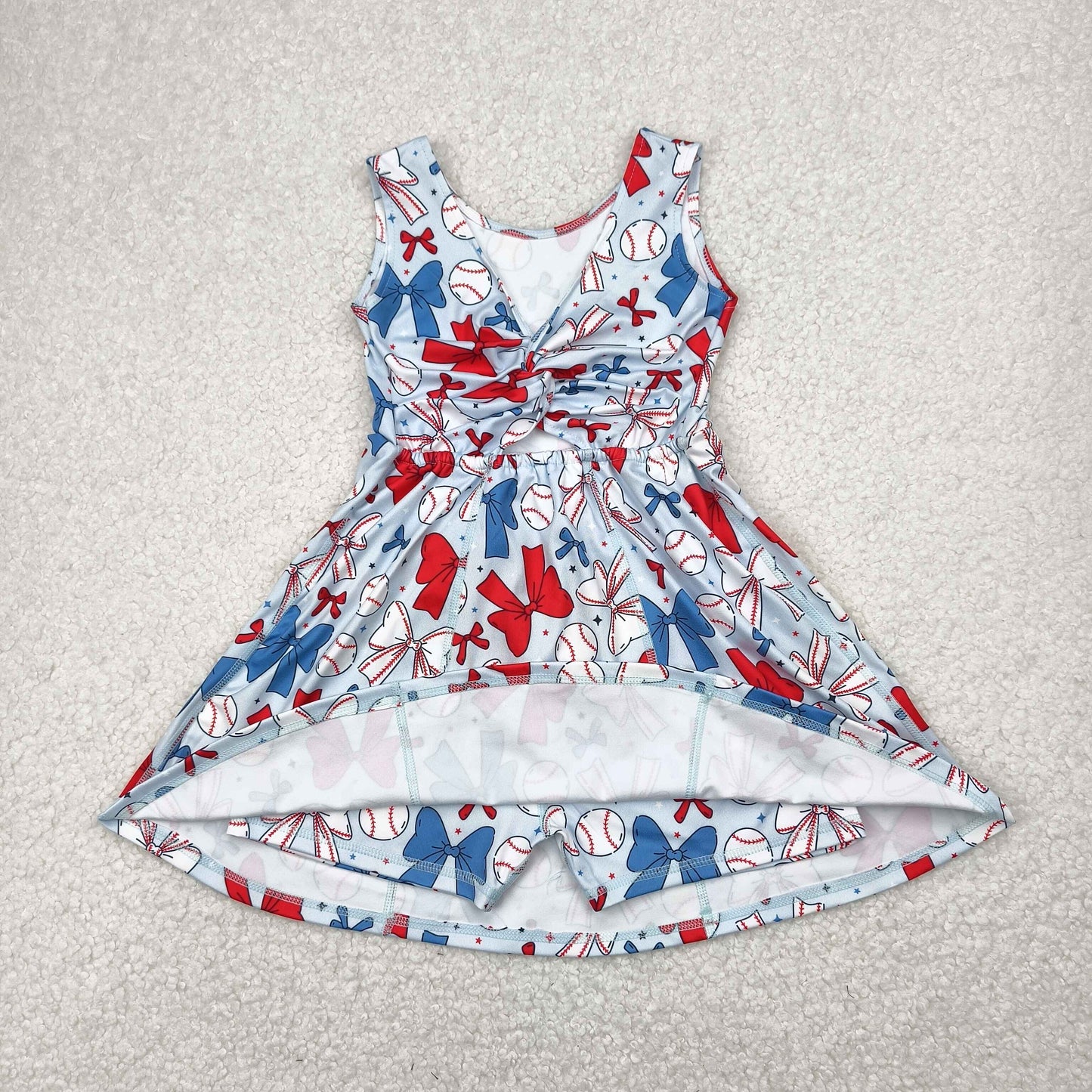 GSD2150 yoga July 4th red blue bows sleeveless with shorts girls twril bows dress