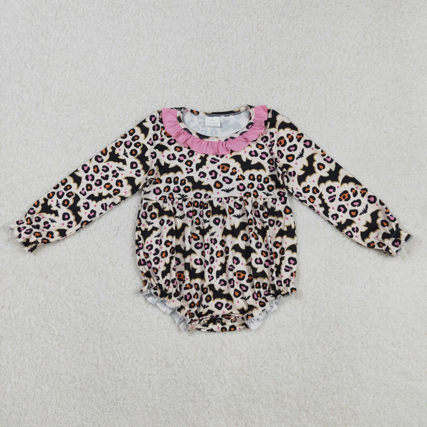 LR2473 Halloween bat leopard long sleeve girls romper