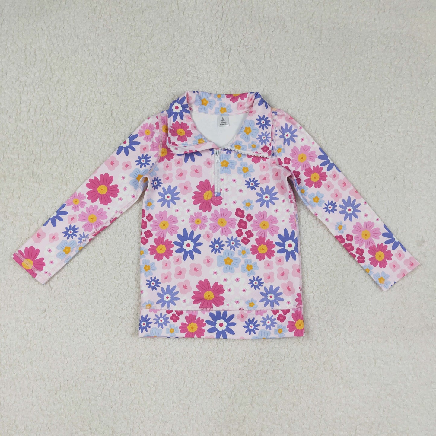 GT1373 yoga colorful bows hot pink zipper long sleeve girls top