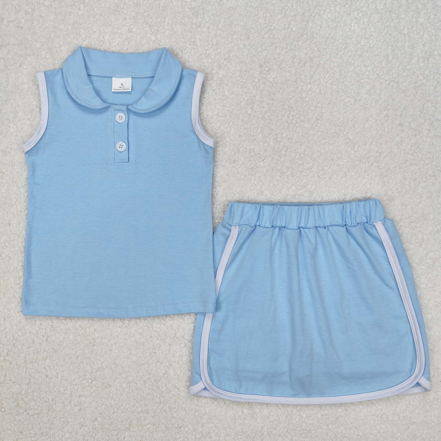 GSD1974 cotton blue sleeveless skirt with shorts girls set