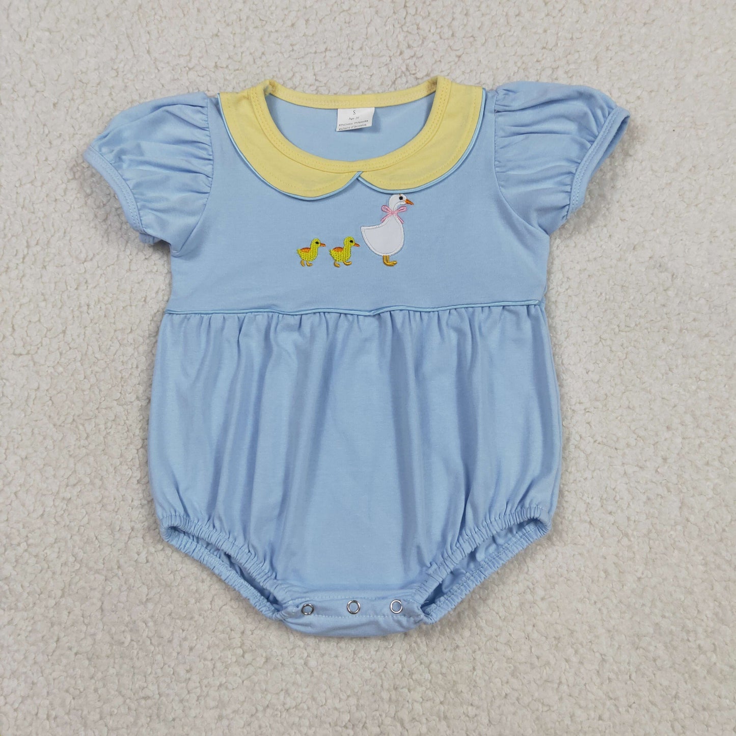 Embroidery SR3298 cute duck goose blue short sleeve girls romper