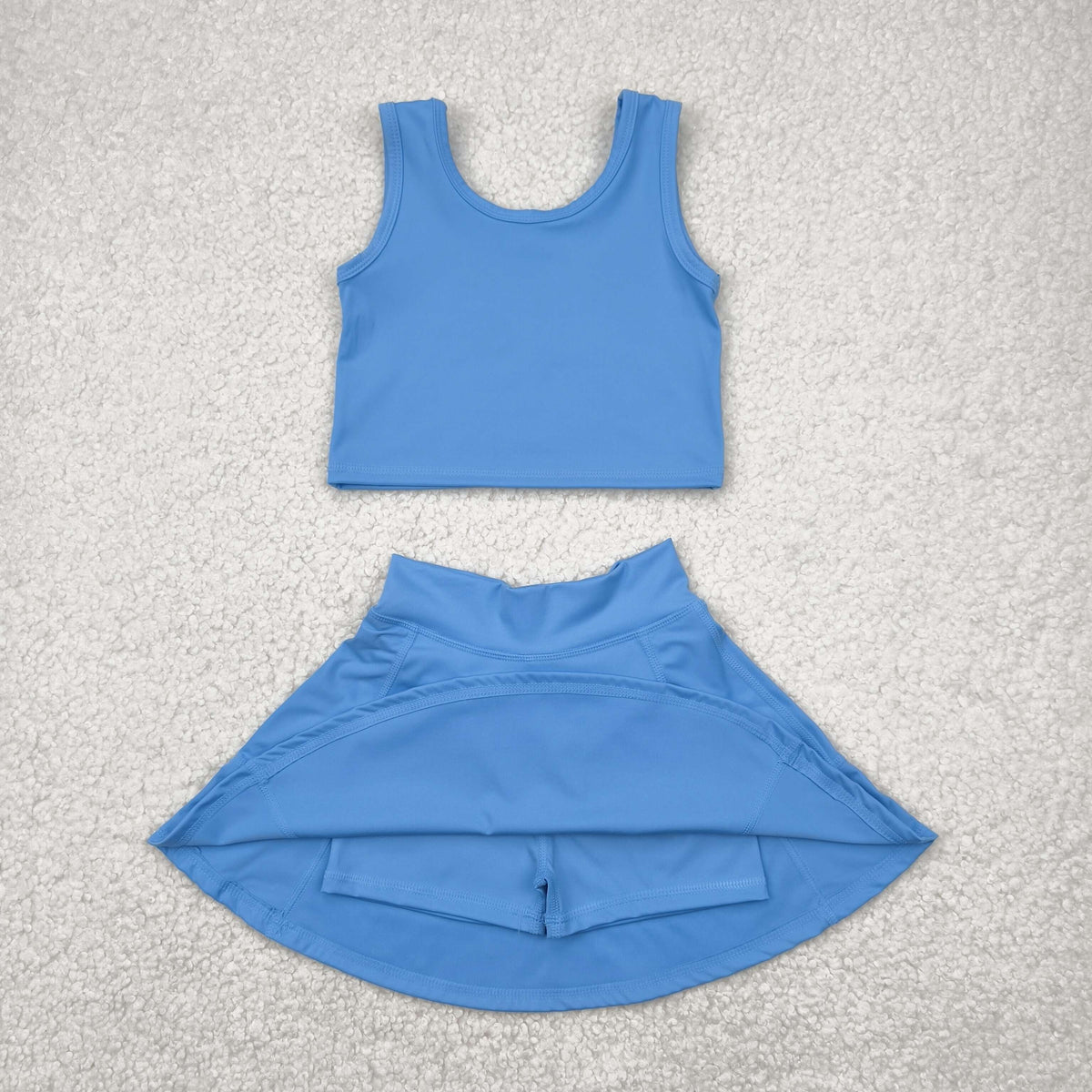 GSD1985 yoga blue vest skirt with shorts girls set