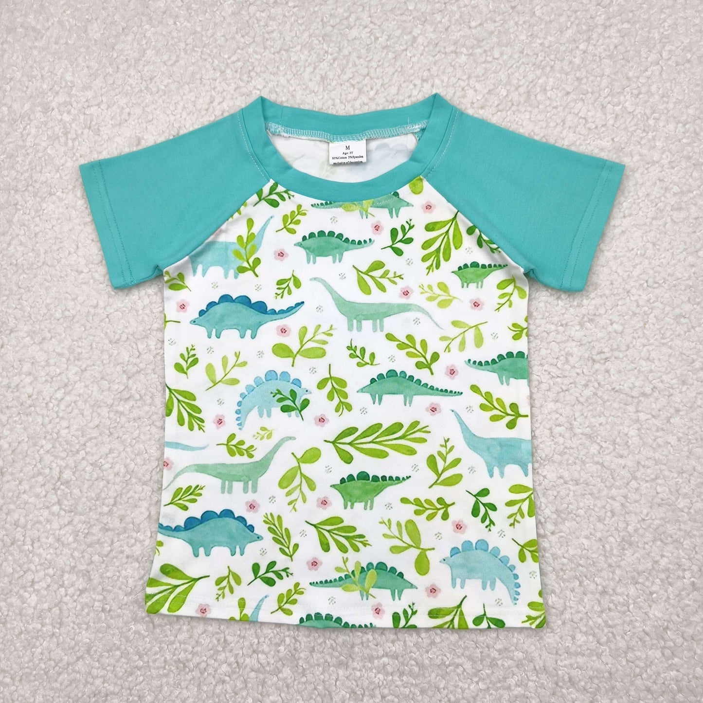 A3-21 cute dinosuar blue short sleeve boys top