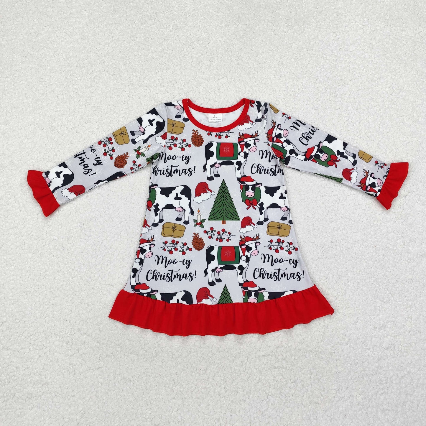 GLD0539 Christmas cow hat long sleeve girls dress