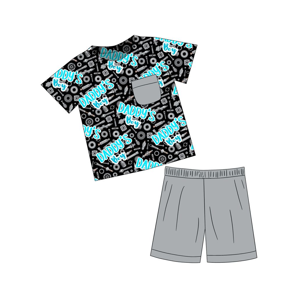 custom daddy's boy toy pocket short sleeve grey shorts boys set