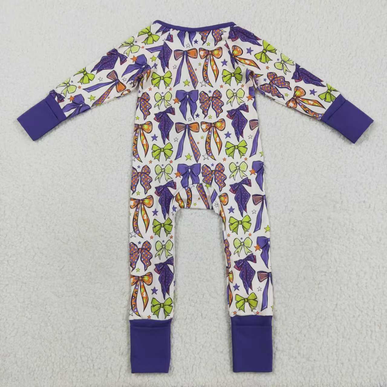 Halloween Purple bows romper/pajamas RTS Sibling Clothes