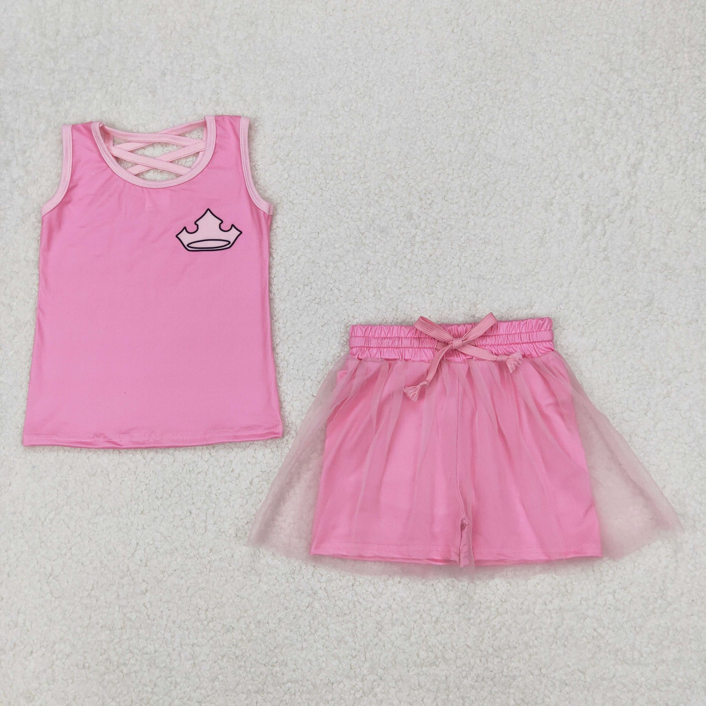 GSD2066 cartoon princess pink sleeveless yellow skirt girls set