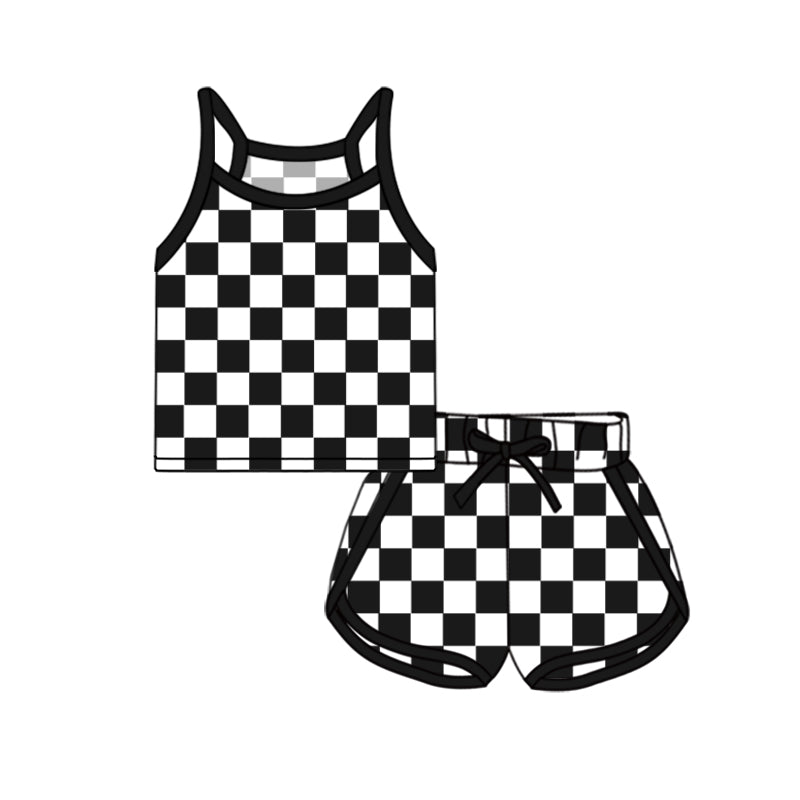 preorder black checkered camisole shorts girls Summer set