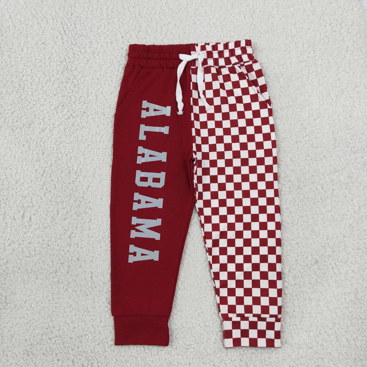 P1060 Offset Printing ALABAMA Maroon Checkered Boys Pants