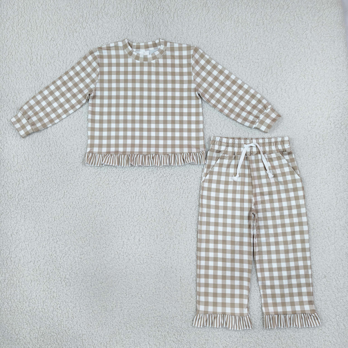 GLP3674 Green Checkered Long Sleeve Pants Girls Set