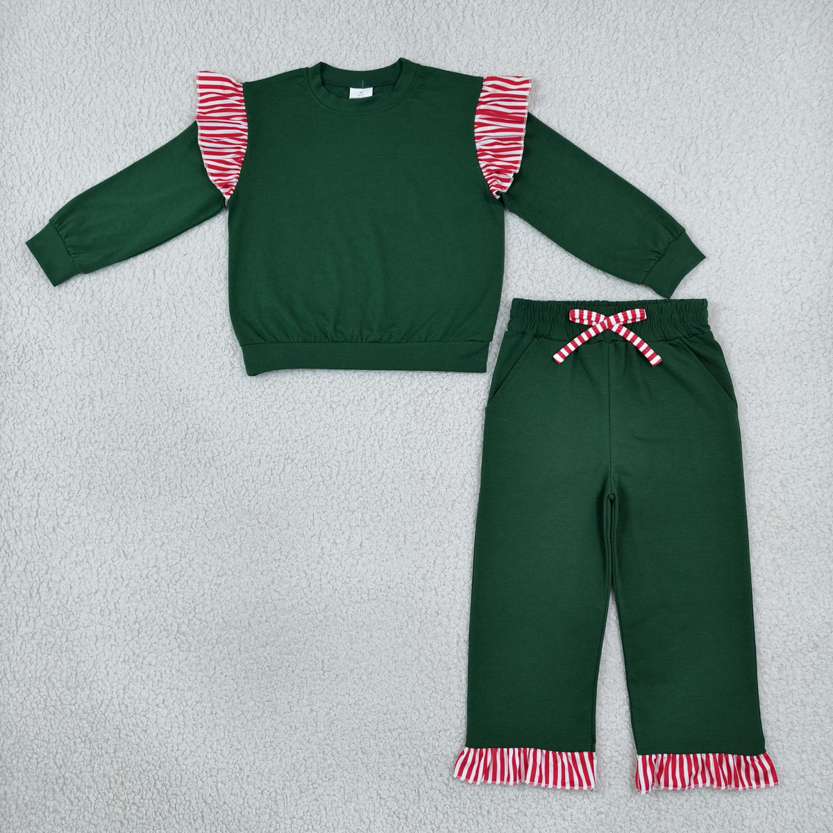 GLP3703 Christmas Cotton Green Long Sleeve Pants Girls Set