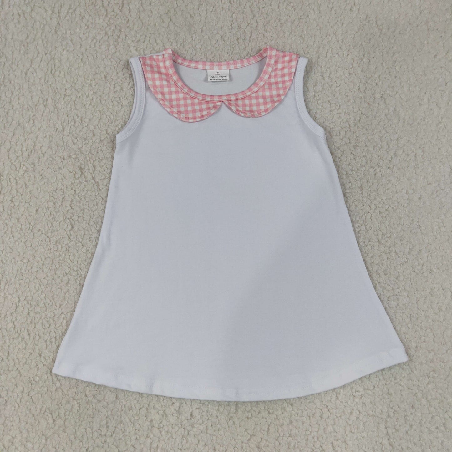 GT1706 Peter Pan Collar Pink White Sleeveless Girls Top