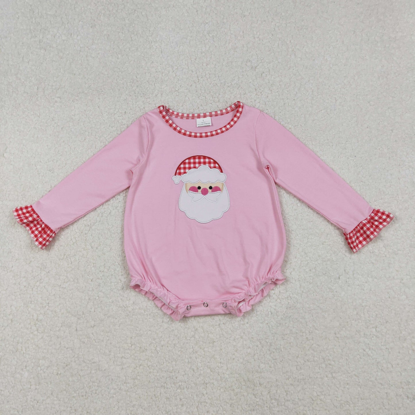 embroidery LR1733 Christmas Santa pink long sleeve girls romper