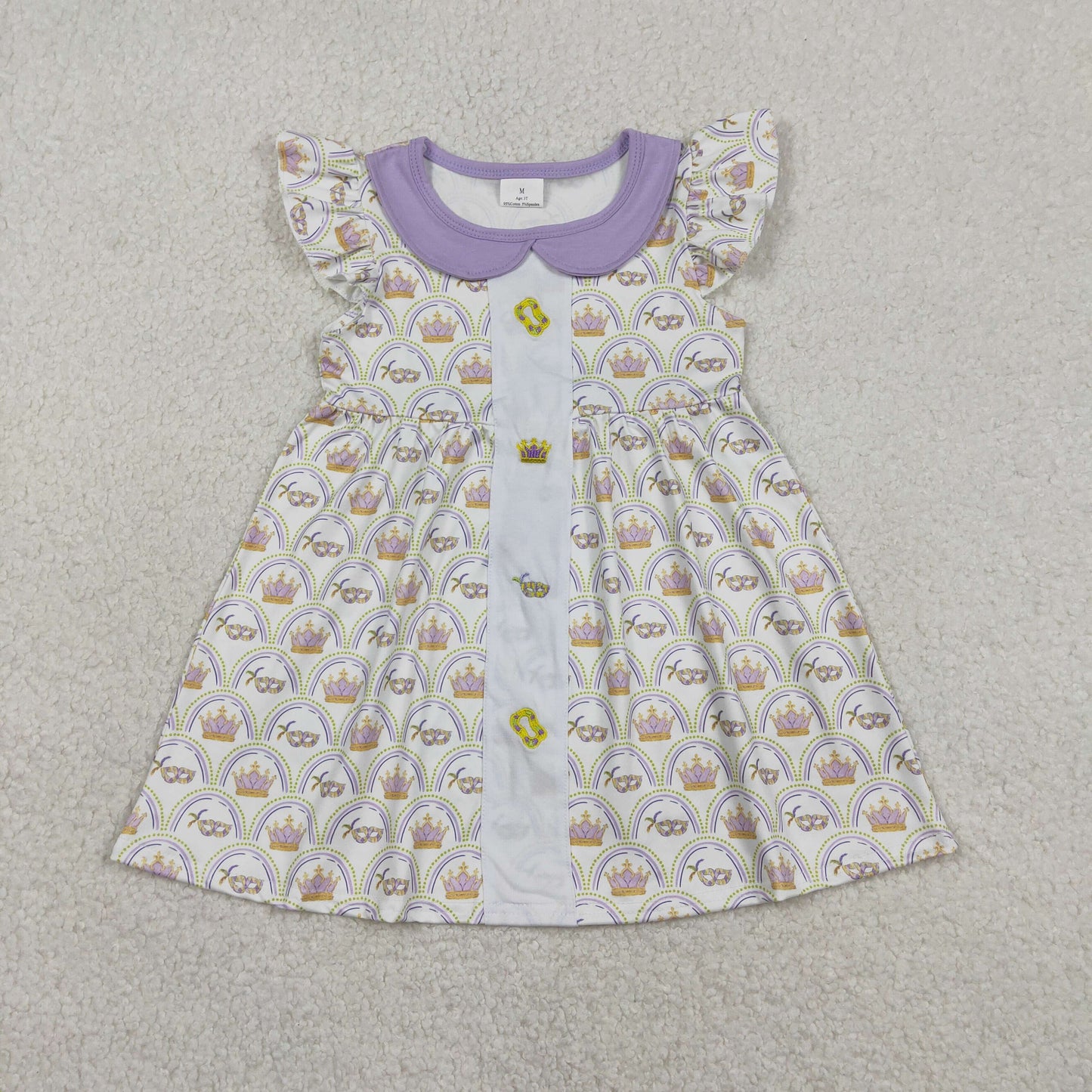 Embroidery GSD2891 Mardi Gras Flutter Sleeve Girls Dress