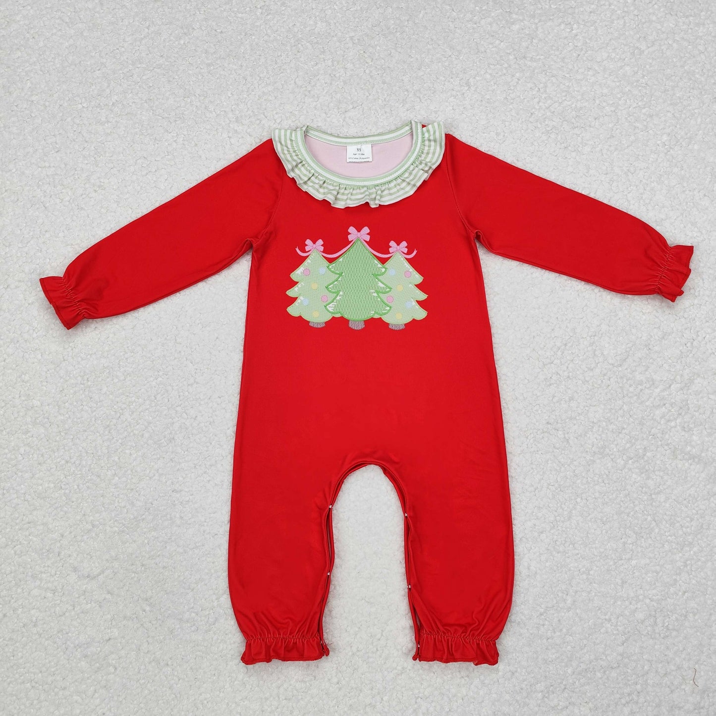 LR1560 Christmas tree red long sleeve girls romper