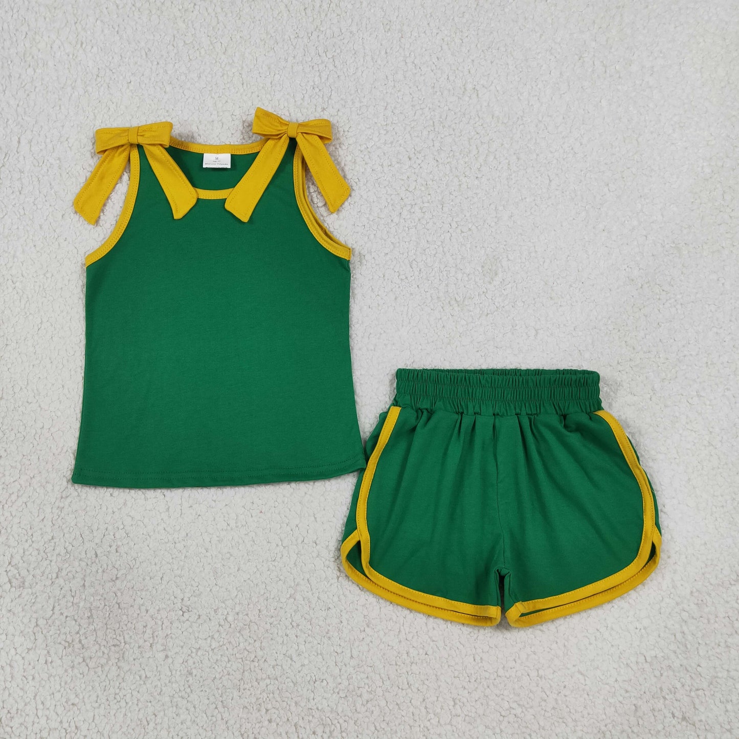 GSSO3850 Cotton Green Bows Sleeveless Shorts Girls Set