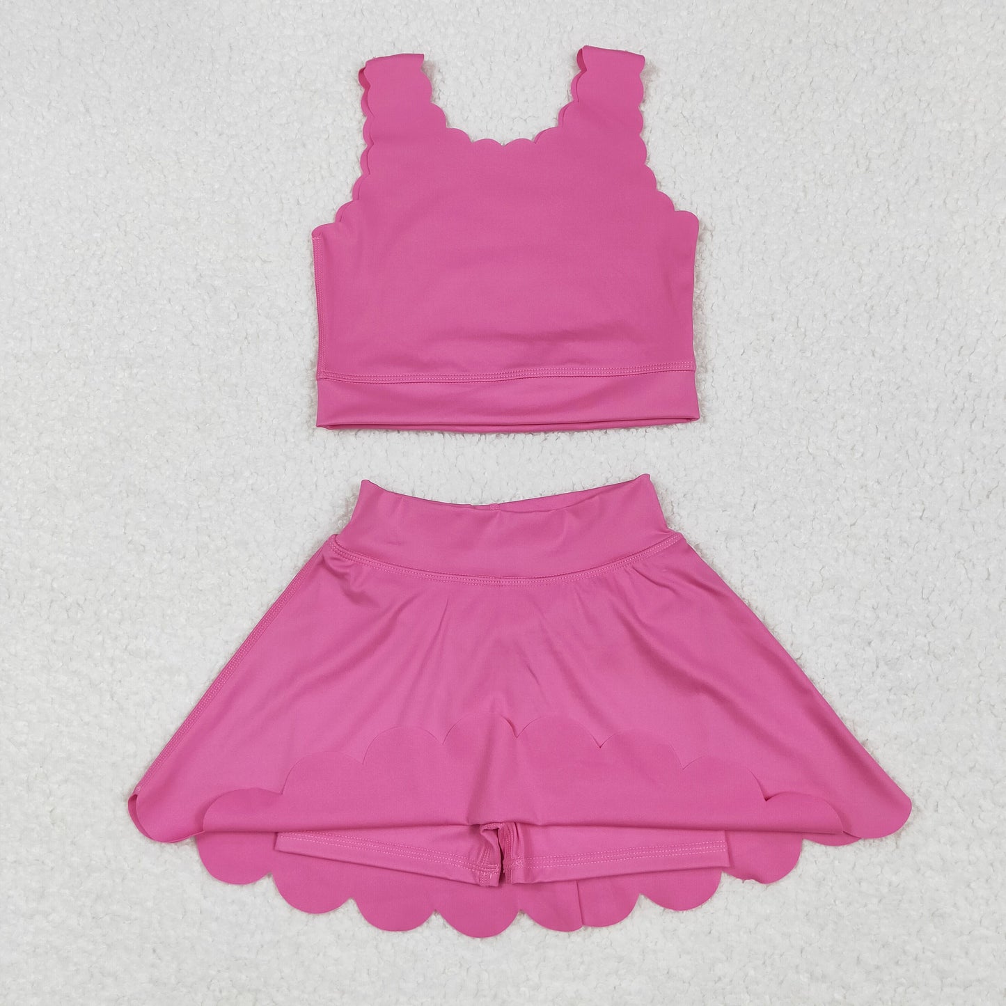 GSD2092 yoga hot pink sleeveless skirt with shorts girls set