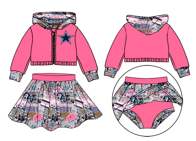 custom COWBOYS BABY pink hooded coat skirt girls set