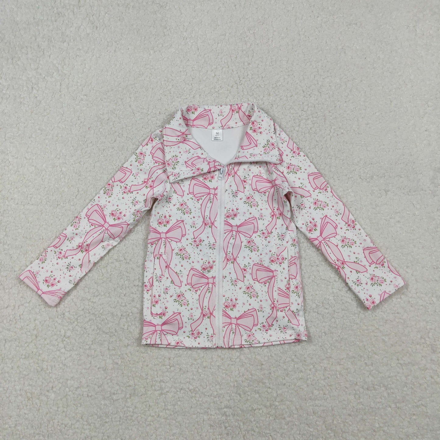 GT1082 yoga pink flowers bows zipper long sleeve girls coat