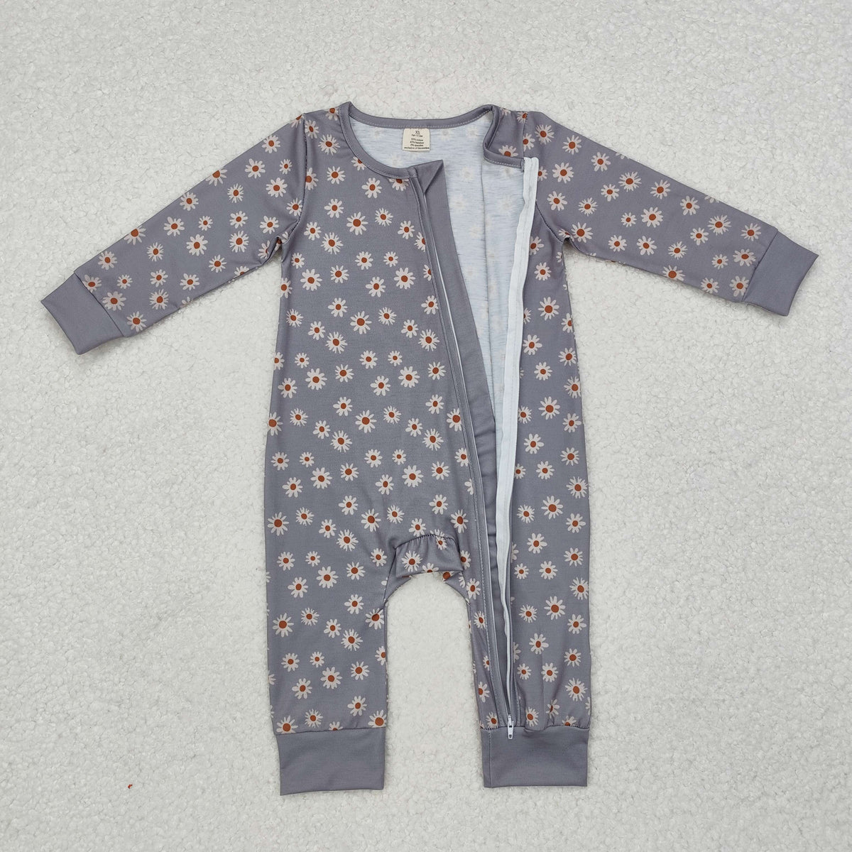 BAMBOO LR1603 daisy flowers green long sleeve zipper girls romper