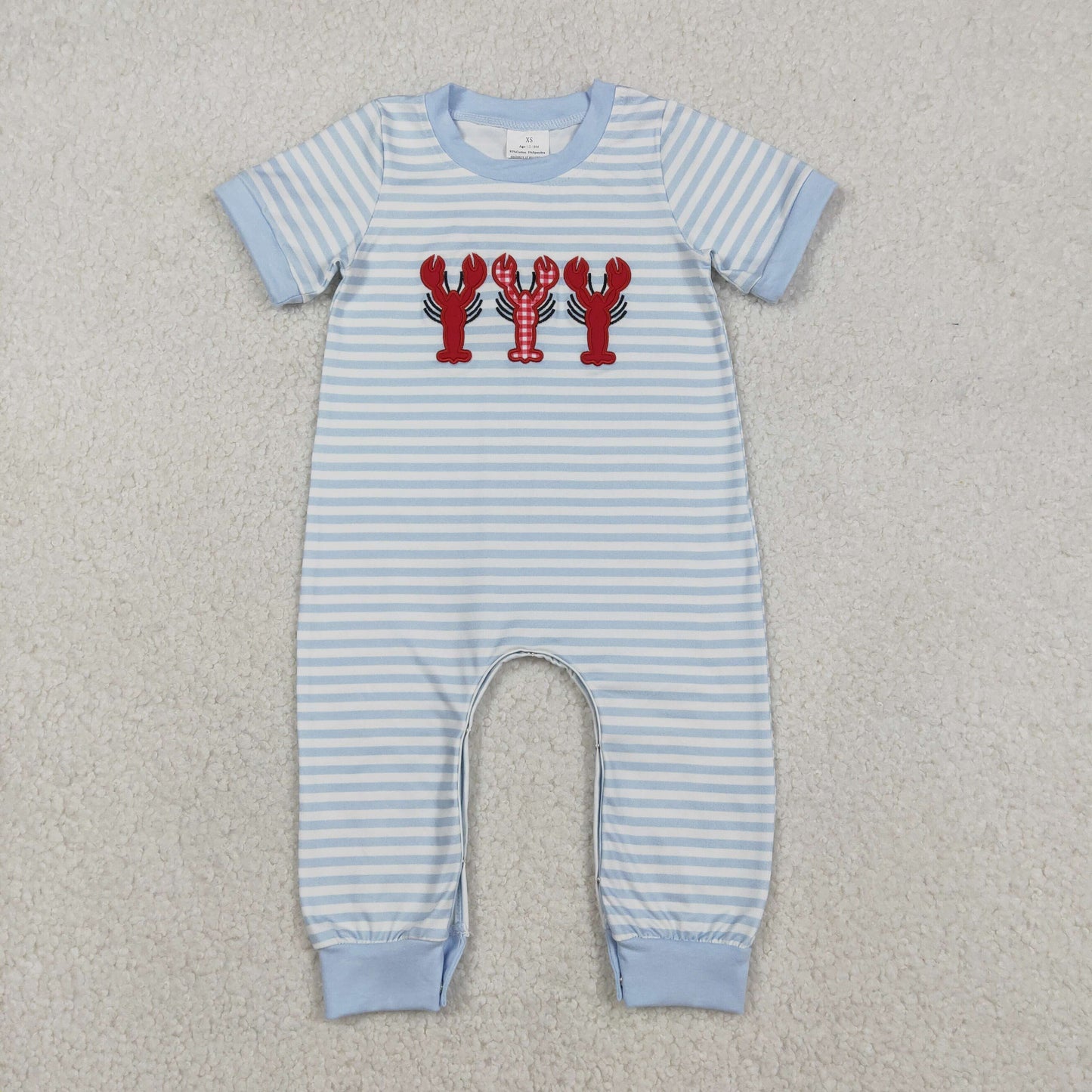 Embroidery SR3333 crayfish blue striped short sleeve boys romper
