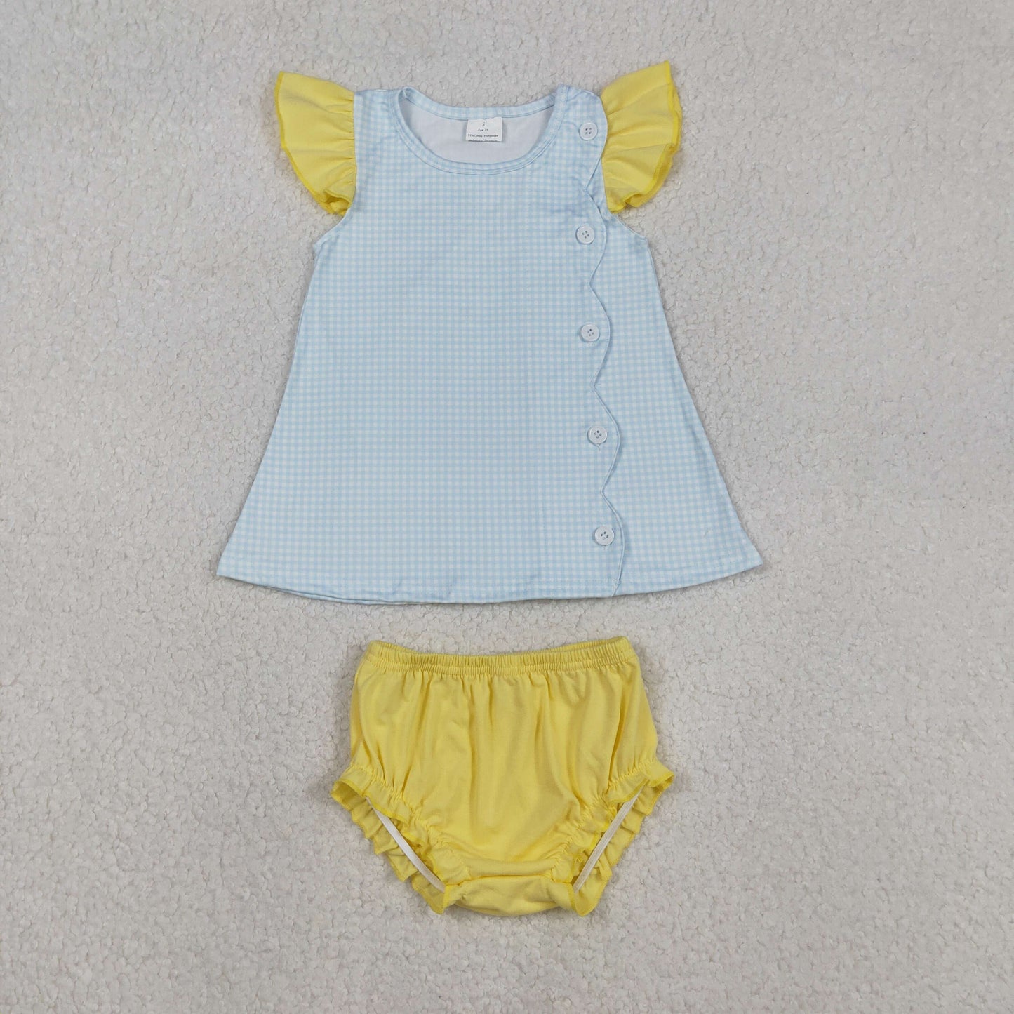 SR3364 Blue Checkered Flutter Sleeve Yellow Girls Bummies Set