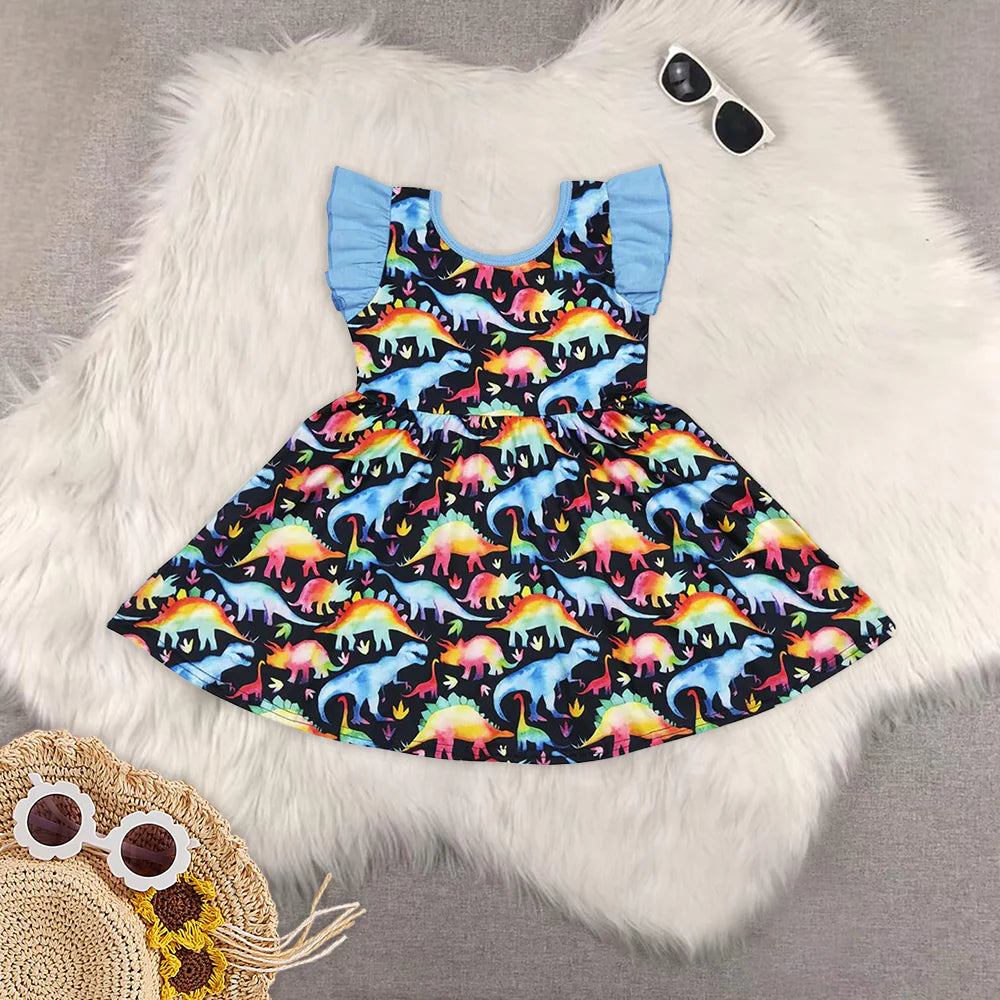 dinosaur blue dress/romper Sibling Clothes RTS