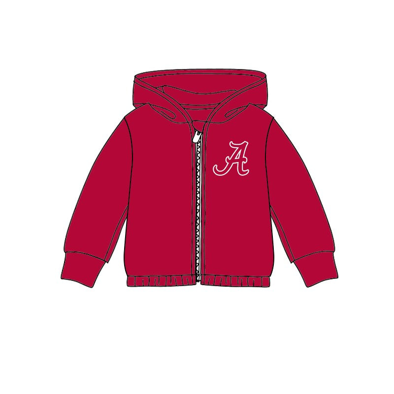 custom moq 3 football item A red long sleeve zipper hoodie kids coat