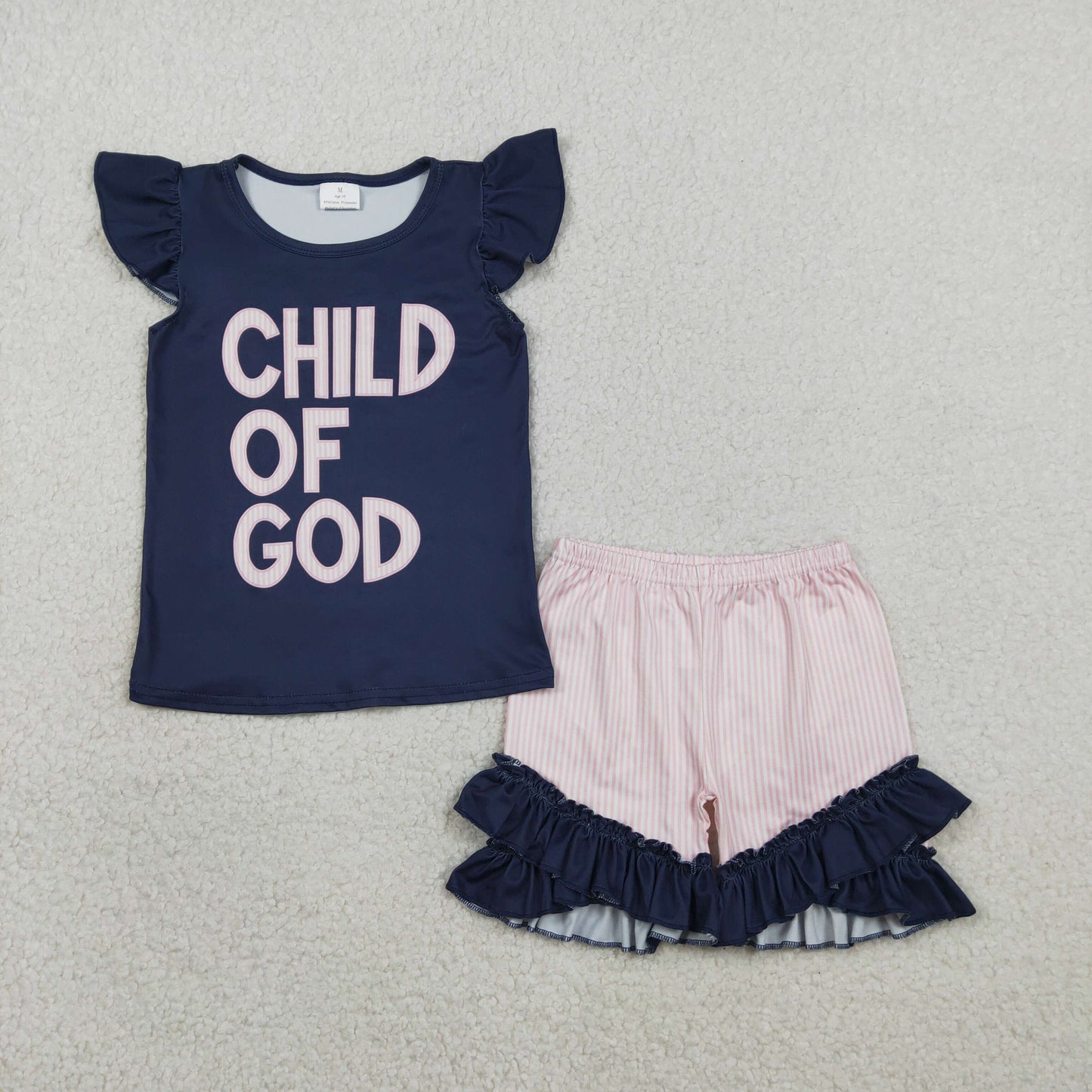 GSSO2933 Child Of God Black Flutter Sleeve Shorts Girls Set