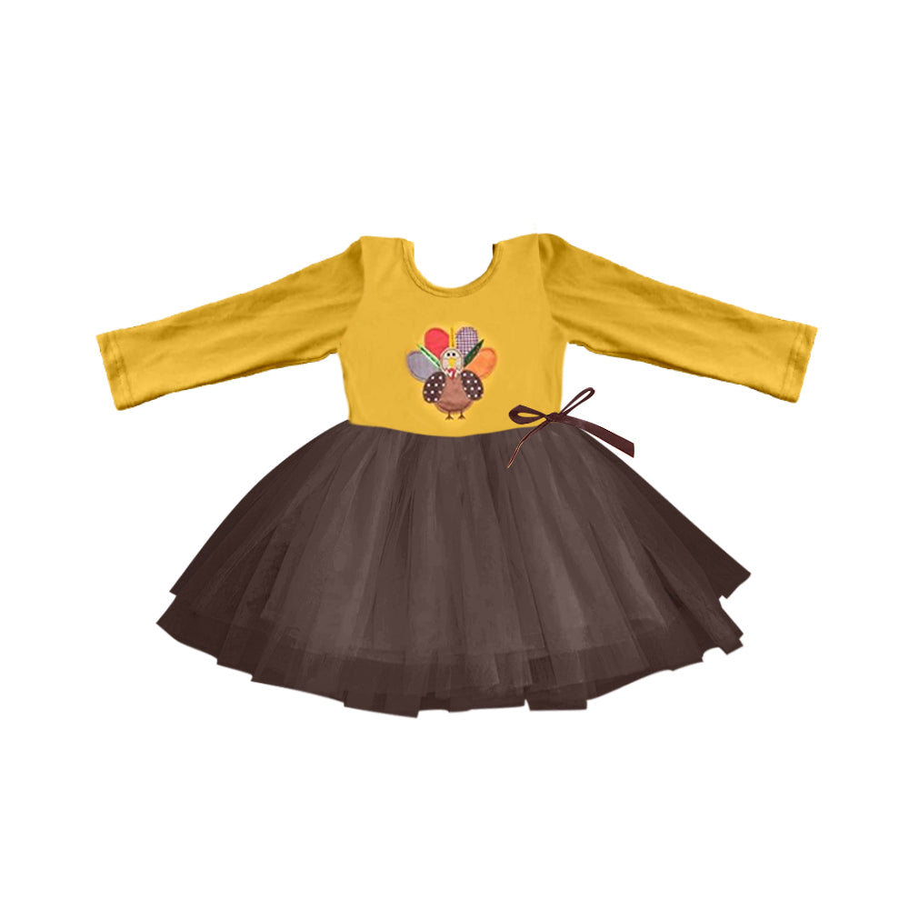 custom Thanksgiving Turkey yellow long sleeve tutu dress
