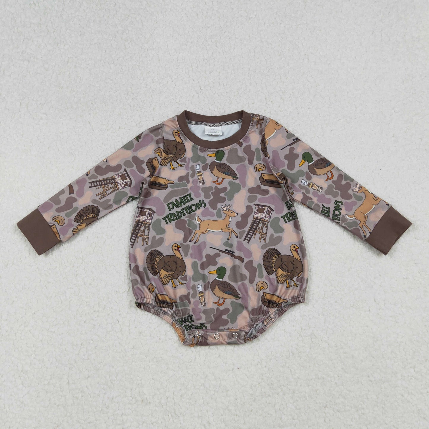 LR2440 hunting mallard duck call turkey camo long sleeve boys romper