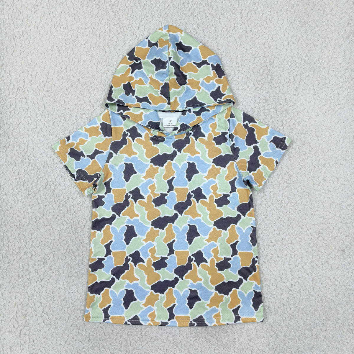 BT1963 Easter Mardi Gras Bunny Rabbit Camo Hoodie Short Sleeve Boys Top