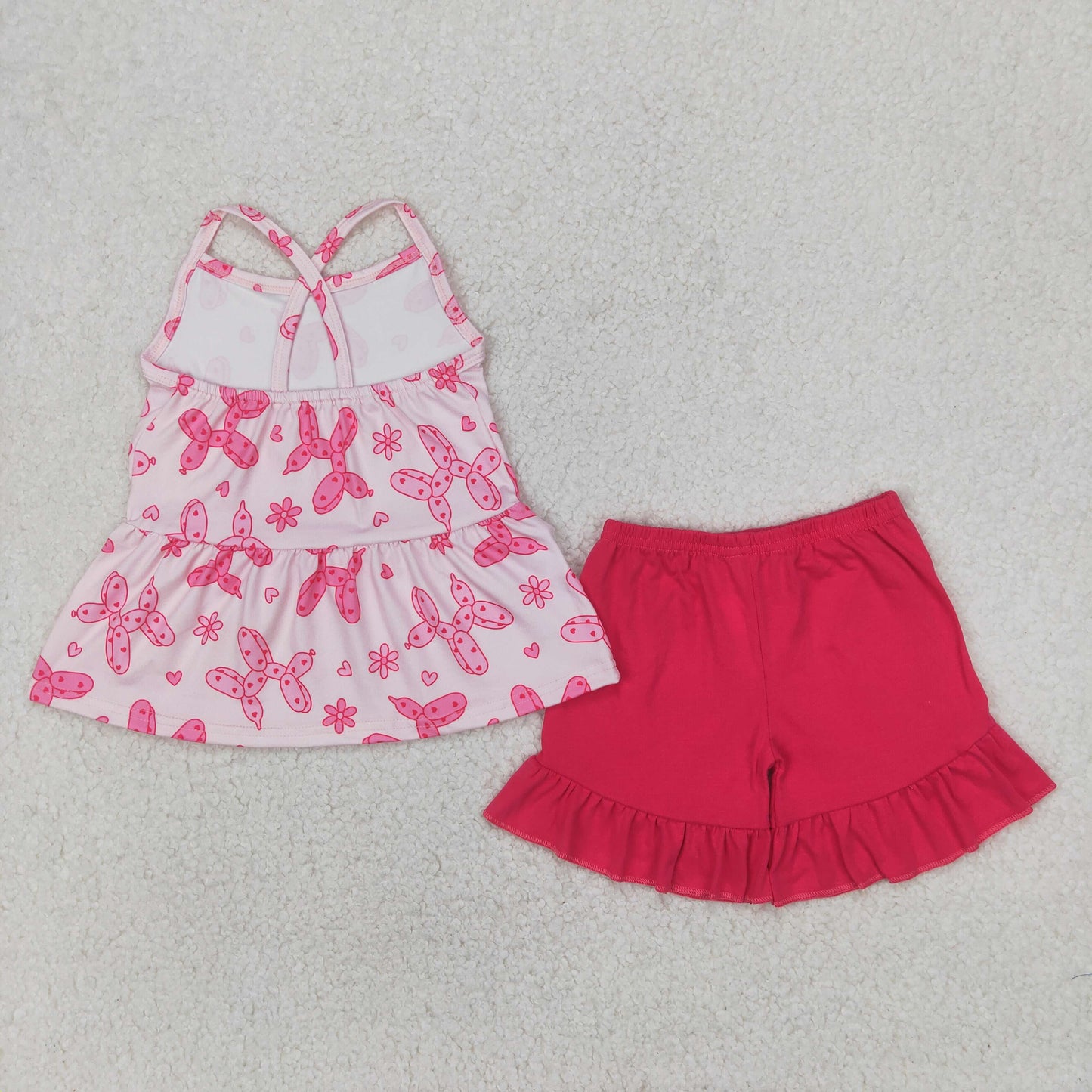 GSSO2439 hot pink balloon dog flowers camisole hot pink shorts girls set