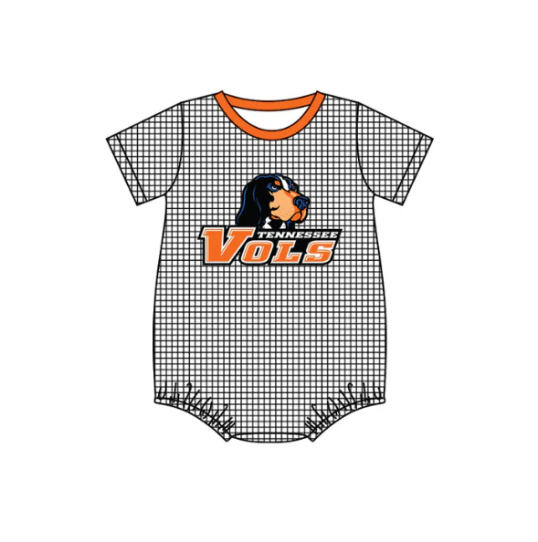 custom S Vols dog black checkered short sleeve boys romper