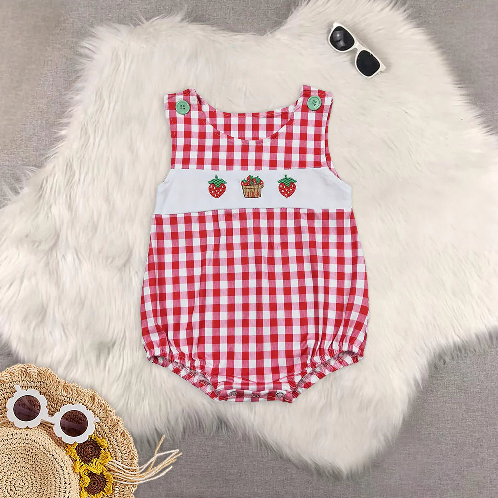Embroidery cute strawberry RTS Sibling Clothes
