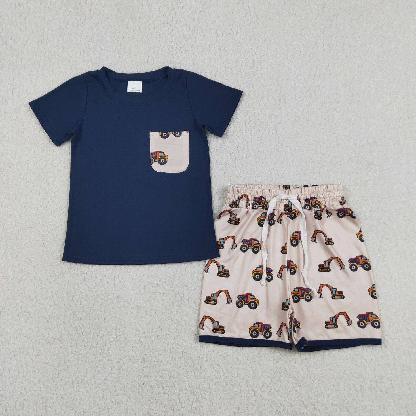 BSSO1364 Construction Truck Navy Blue Short Sleeve Shorts Boys Set