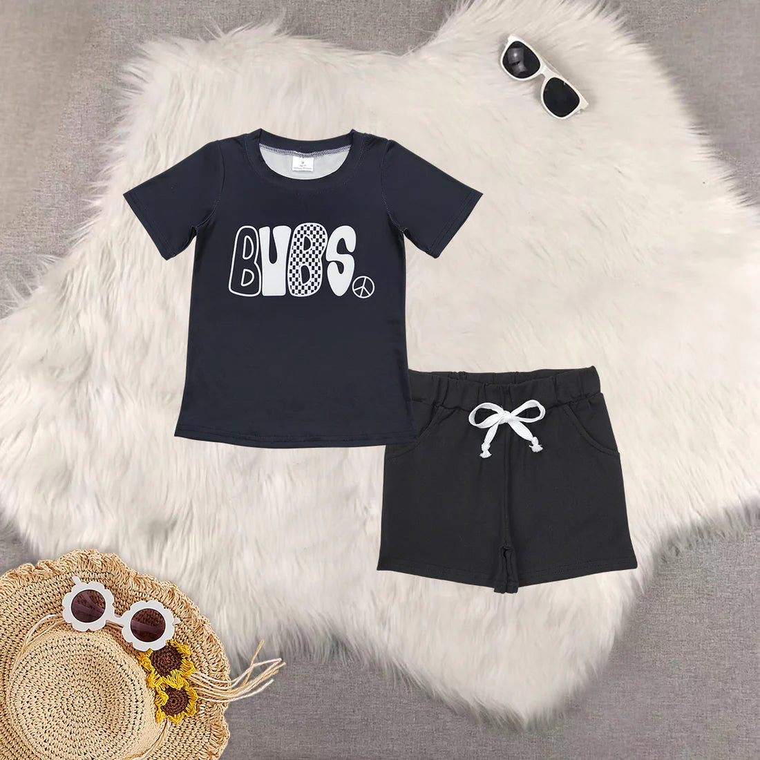 mbubs black short sleeve black shorts boys set BT0617+SS0137
