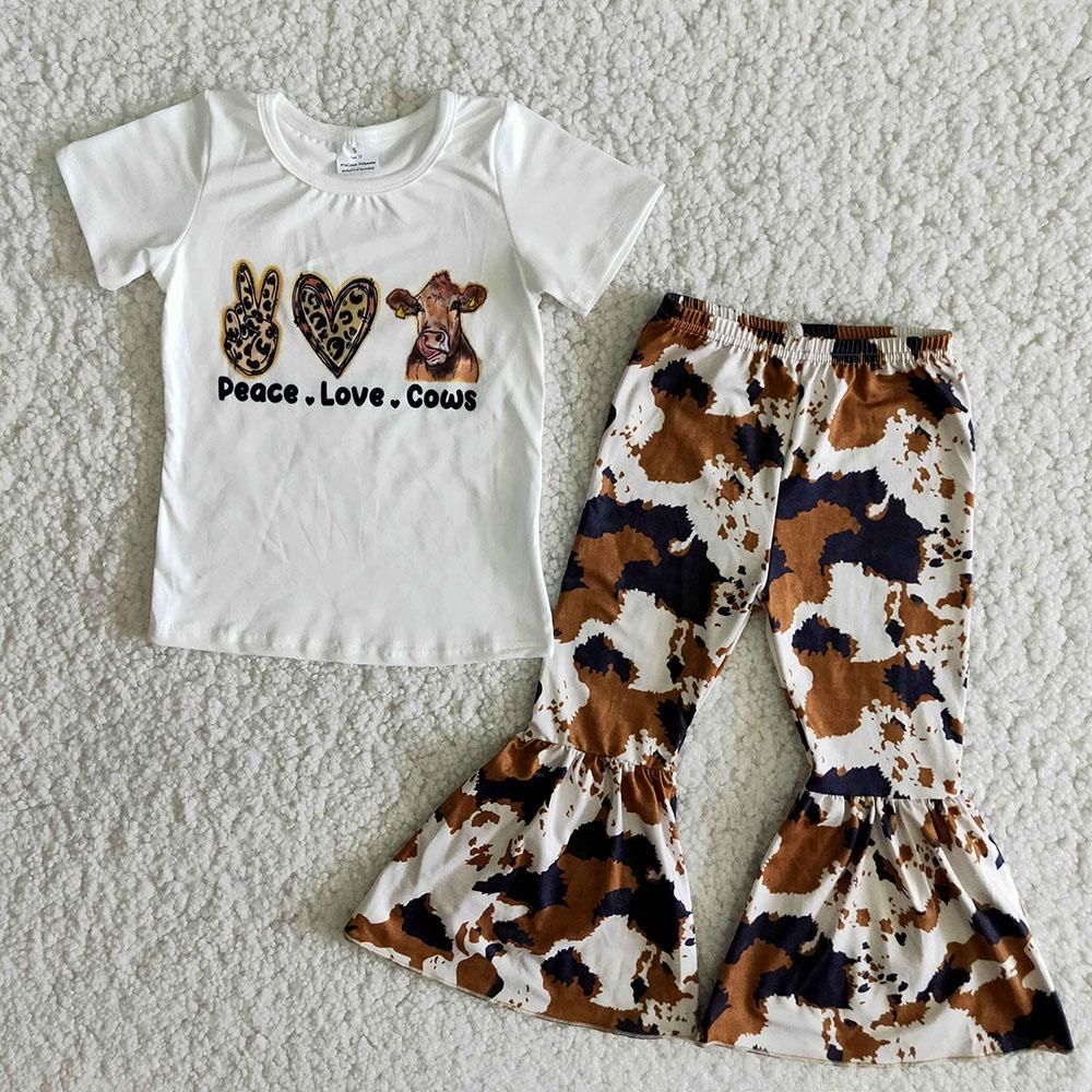 Peace Love Cow Print Baby Girls Set