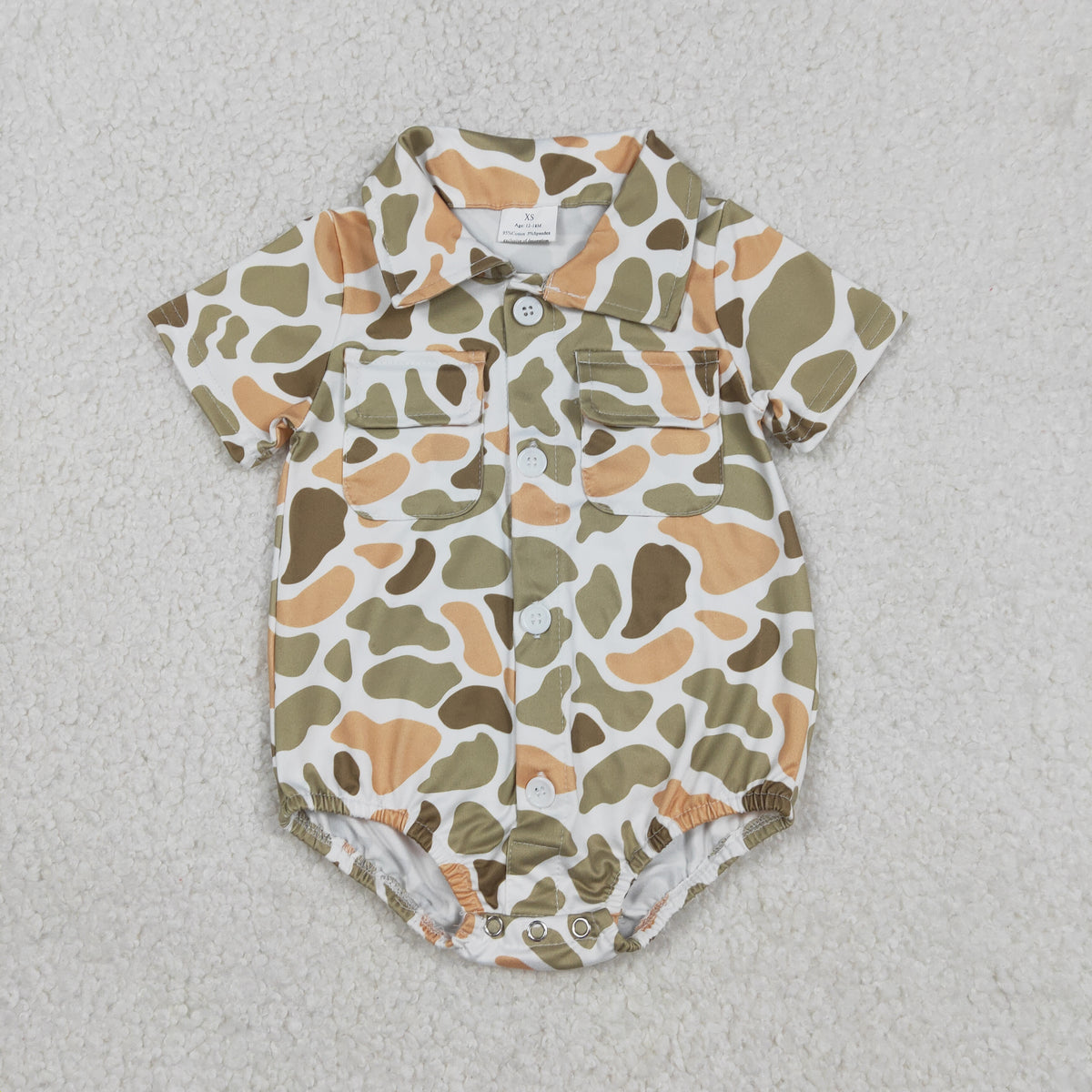 SR3658 Hunting Camo Pockets Short Sleeve Boys Romper